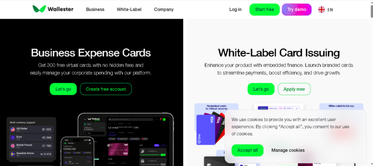 Free virtual cards issued via Wallester mobile app